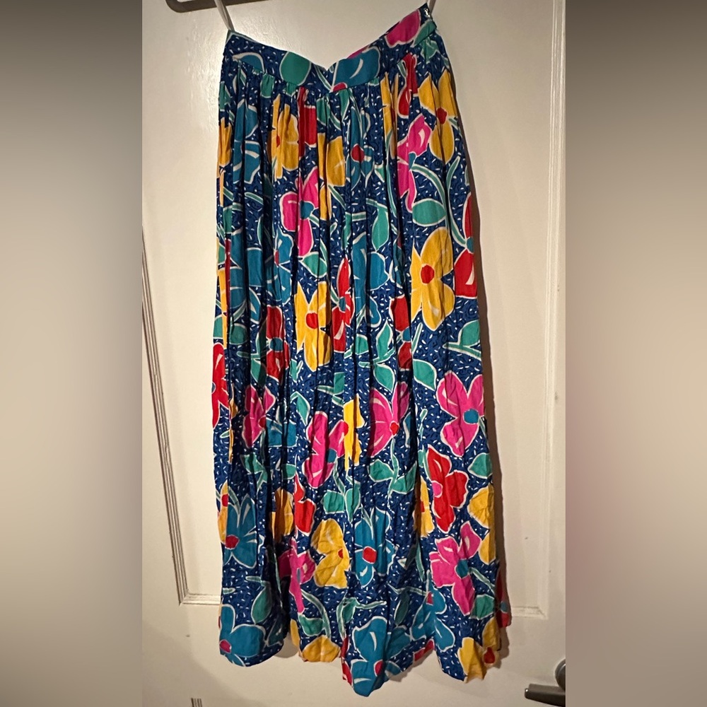 Vintage Miss O by Oscar de la Renta Yellow and Pink Maxi Pleated Skirt